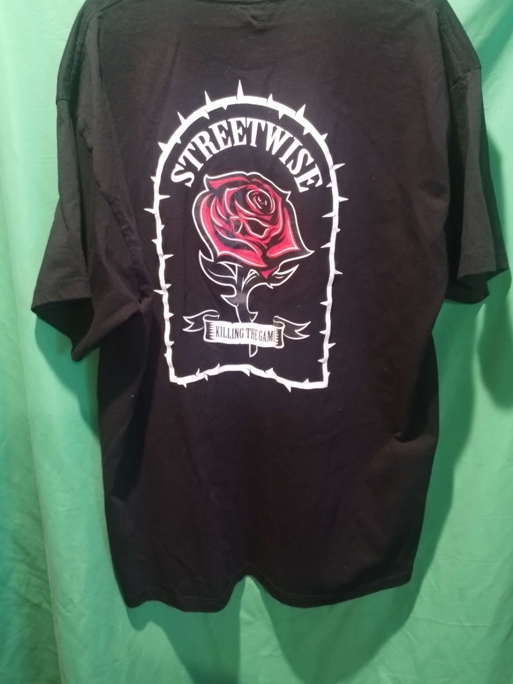 StreetWise Black Graphic Tee with Red Rose Print